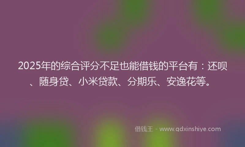 2025年的综合评分不足也能借钱的平台有：还呗、随身贷、小米贷款、分期乐、安逸花等。