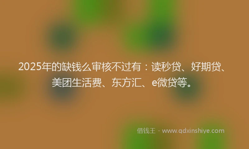2025年的缺钱么审核不过有：读秒贷、好期贷、美团生活费、东方汇、e微贷等。