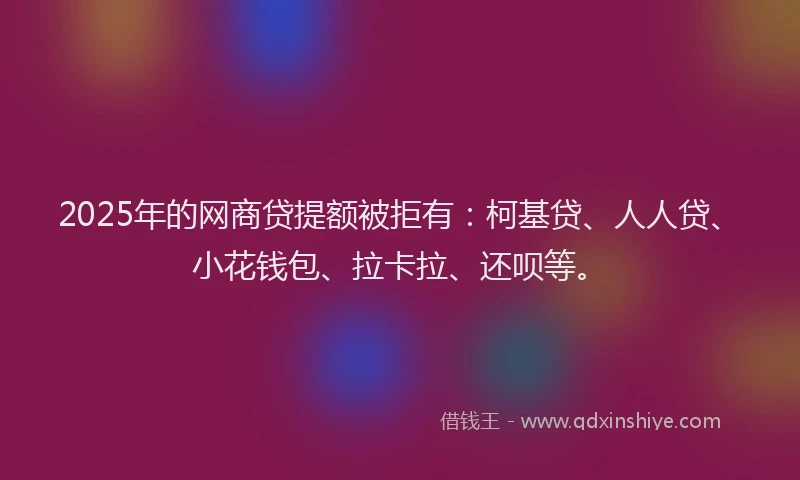 2025年的网商贷提额被拒有：柯基贷、人人贷、小花钱包、拉卡拉、还呗等。