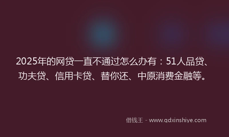 2025年的网贷一直不通过怎么办有：51人品贷、功夫贷、信用卡贷、替你还、中原消费金融等。