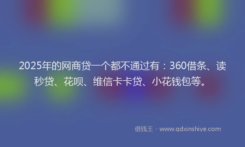 2025年的网商贷一个都不通过有：360借条、读秒贷、花呗、维信卡卡贷、小花钱包等。
