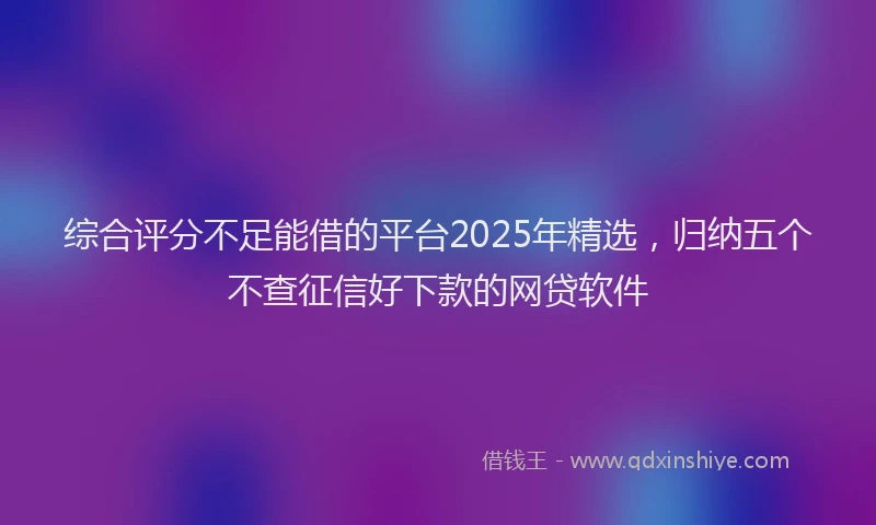 综合评分不足能借的平台2025年精选，归纳五个不查征信好下款的网贷软件