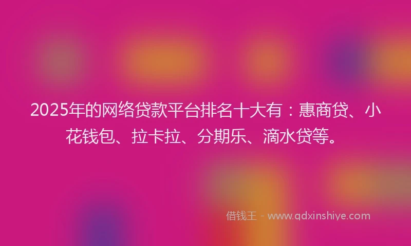 2025年的网络贷款平台排名十大有：惠商贷、小花钱包、拉卡拉、分期乐、滴水贷等。