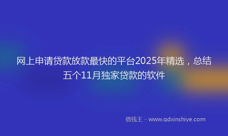 网上申请贷款放款最快的平台2025年精选，总结五个11月独家贷款的软件
