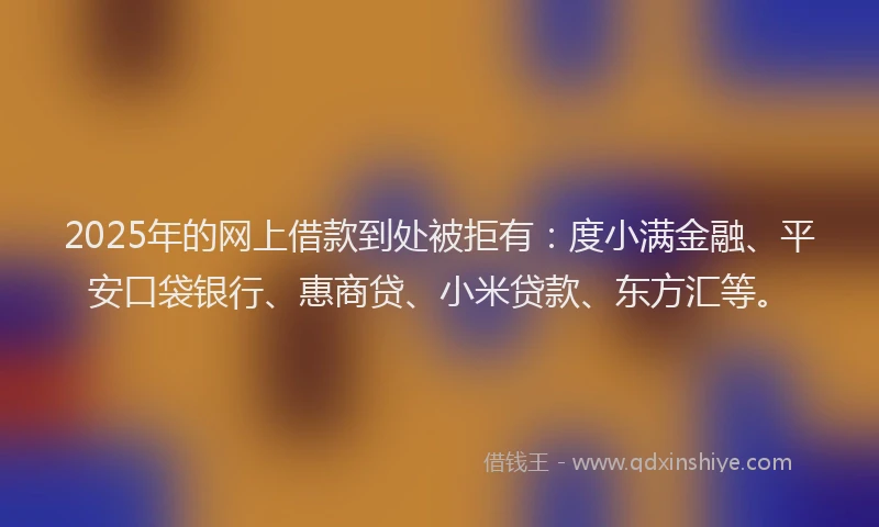 2025年的网上借款到处被拒有：度小满金融、平安口袋银行、惠商贷、小米贷款、东方汇等。