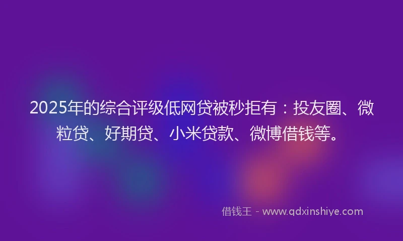 2025年的综合评级低网贷被秒拒有：投友圈、微粒贷、好期贷、小米贷款、微博借钱等。