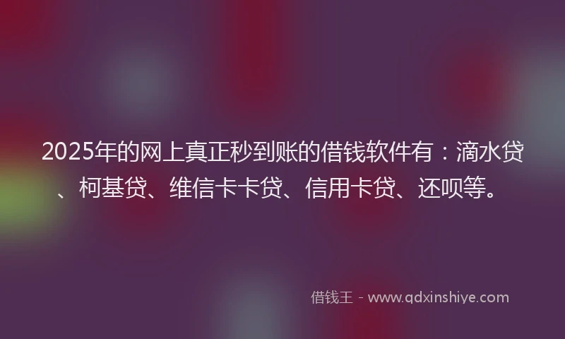 2025年的网上真正秒到账的借钱软件有：滴水贷、柯基贷、维信卡卡贷、信用卡贷、还呗等。