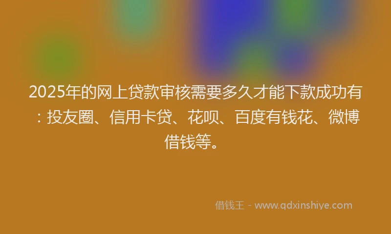 2025年的网上贷款审核需要多久才能下款成功有：投友圈、信用卡贷、花呗、百度有钱花、微博借钱等。