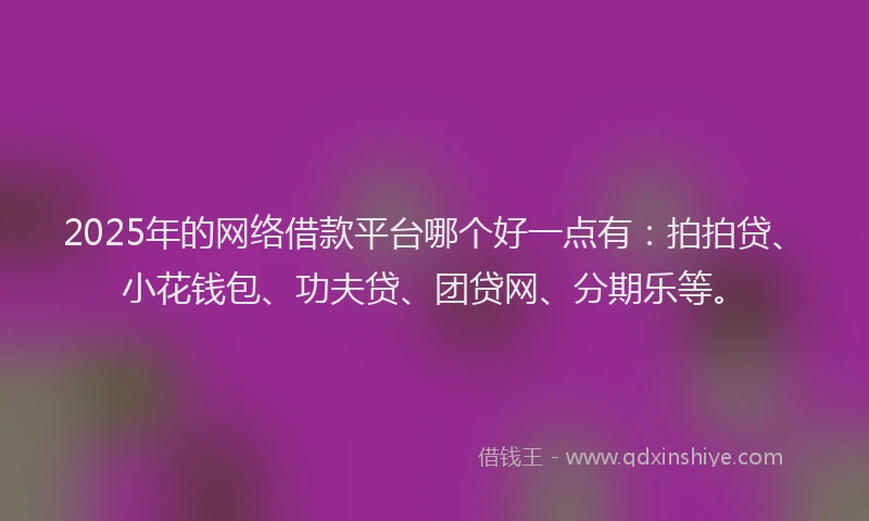 2025年的网络借款平台哪个好一点有：拍拍贷、小花钱包、功夫贷、团贷网、分期乐等。