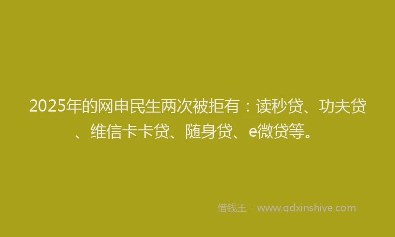 2025年的网申民生两次被拒有：读秒贷、功夫贷、维信卡卡贷、随身贷、e微贷等。