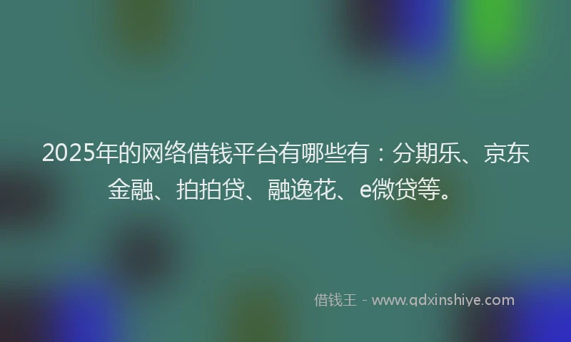 2025年的网络借钱平台有哪些有：分期乐、京东金融、拍拍贷、融逸花、e微贷等。