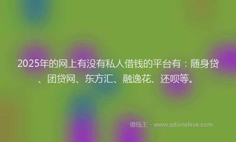 2025年的网上有没有私人借钱的平台有：随身贷、团贷网、东方汇、融逸花、还呗等。