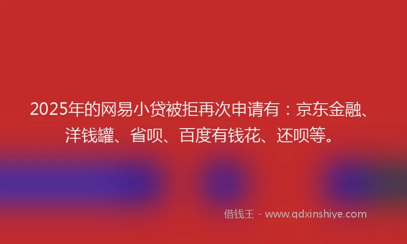 2025年的网易小贷被拒再次申请有：京东金融、洋钱罐、省呗、百度有钱花、还呗等。