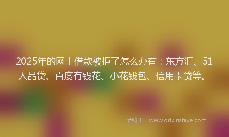 2025年的网上借款被拒了怎么办有：东方汇、51人品贷、百度有钱花、小花钱包、信用卡贷等。