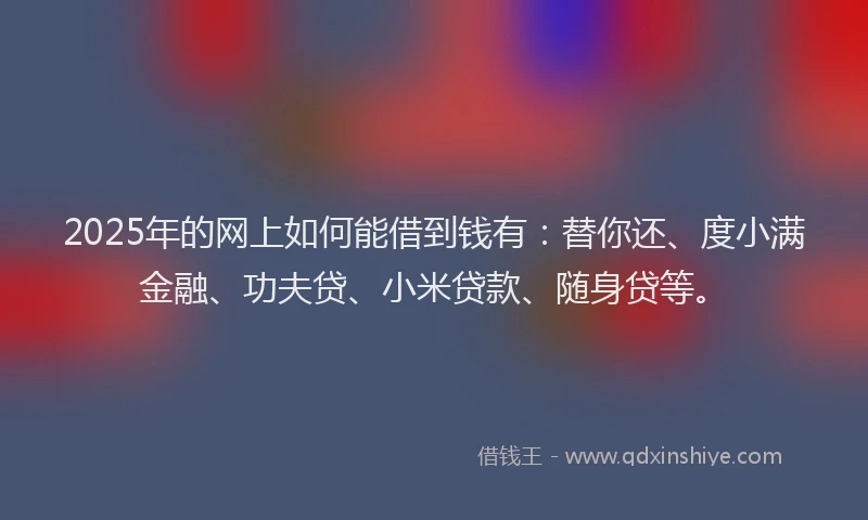 2025年的网上如何能借到钱有：替你还、度小满金融、功夫贷、小米贷款、随身贷等。