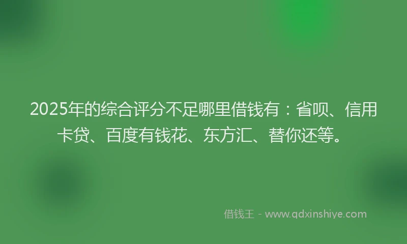 2025年的综合评分不足哪里借钱有：省呗、信用卡贷、百度有钱花、东方汇、替你还等。