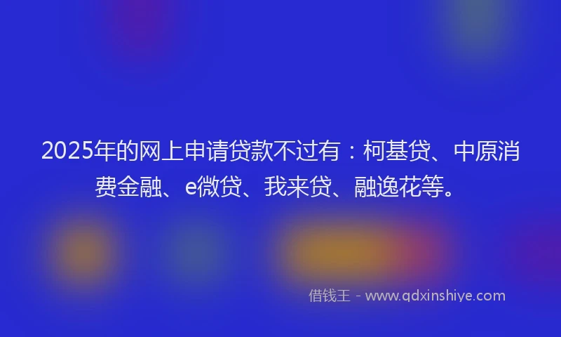 2025年的网上申请贷款不过有：柯基贷、中原消费金融、e微贷、我来贷、融逸花等。