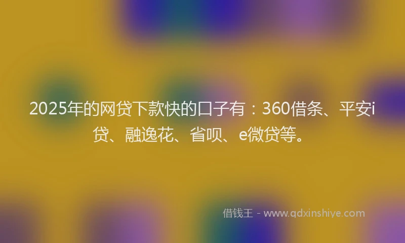 2025年的网贷下款快的口子有：360借条、平安i贷、融逸花、省呗、e微贷等。