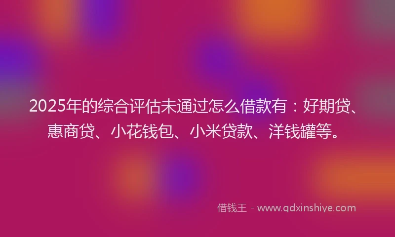 2025年的综合评估未通过怎么借款有：好期贷、惠商贷、小花钱包、小米贷款、洋钱罐等。