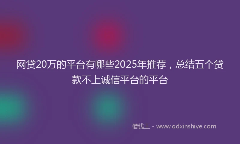 网贷20万的平台有哪些2025年推荐，总结五个贷款不上诚信平台的平台