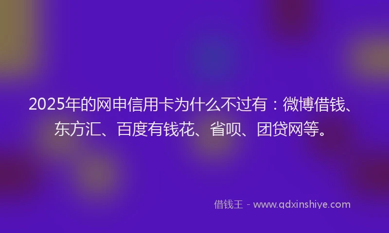 2025年的网申信用卡为什么不过有：微博借钱、东方汇、百度有钱花、省呗、团贷网等。