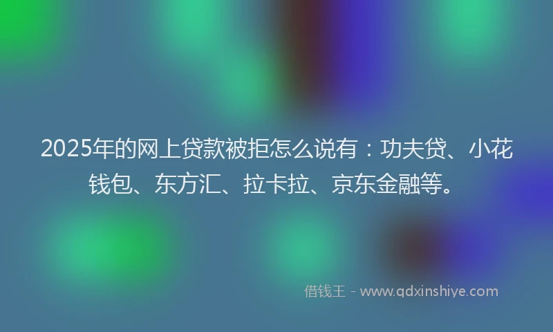 2025年的网上贷款被拒怎么说有：功夫贷、小花钱包、东方汇、拉卡拉、京东金融等。