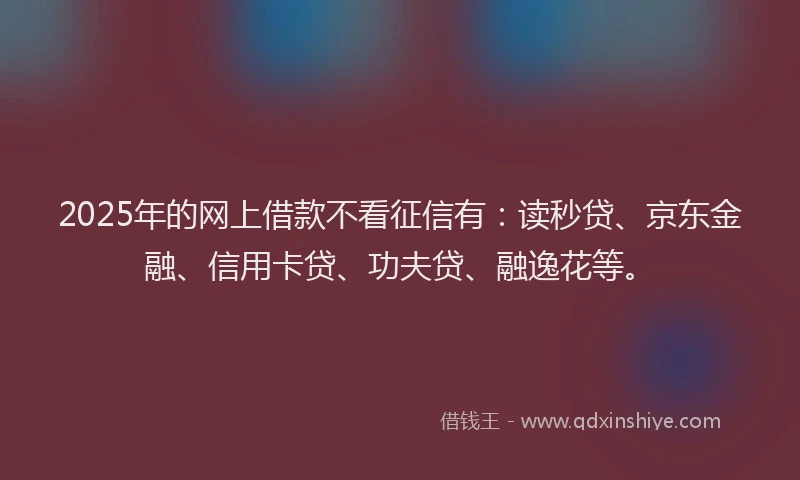 2025年的网上借款不看征信有：读秒贷、京东金融、信用卡贷、功夫贷、融逸花等。