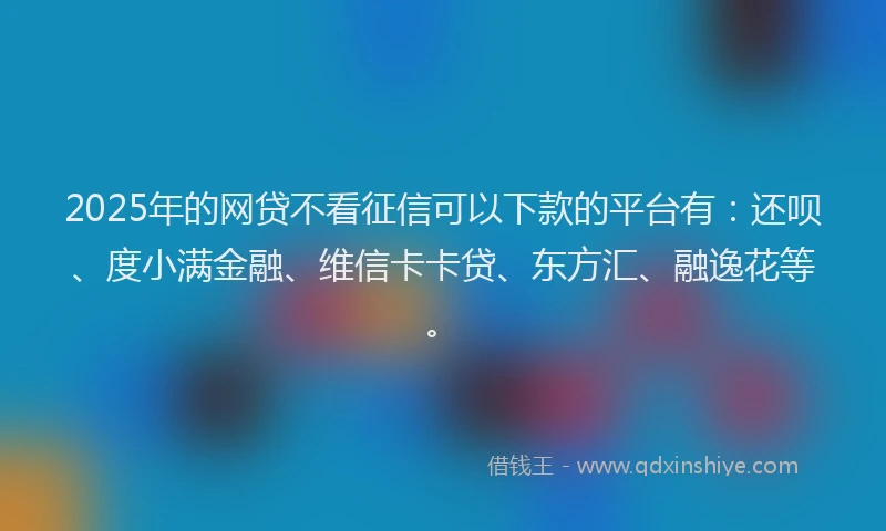 2025年的网贷不看征信可以下款的平台有：还呗、度小满金融、维信卡卡贷、东方汇、融逸花等。