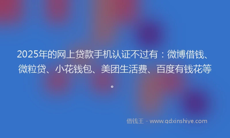2025年的网上贷款手机认证不过有：微博借钱、微粒贷、小花钱包、美团生活费、百度有钱花等。