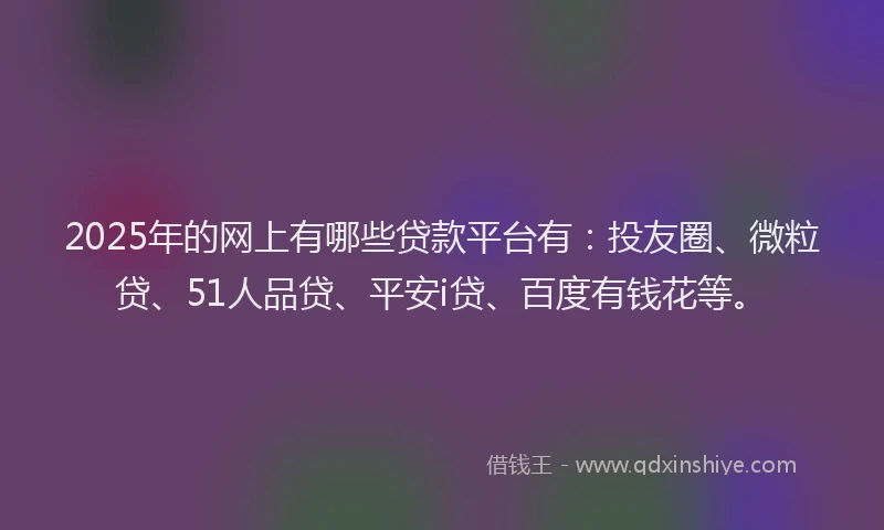 2025年的网上有哪些贷款平台有：投友圈、微粒贷、51人品贷、平安i贷、百度有钱花等。