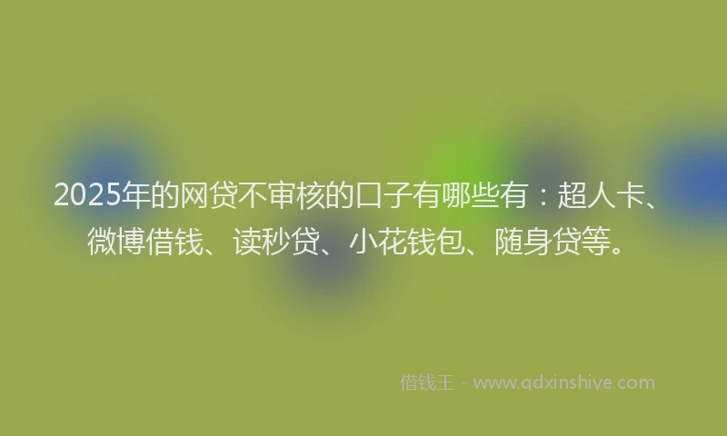 2025年的网贷不审核的口子有哪些有：超人卡、微博借钱、读秒贷、小花钱包、随身贷等。