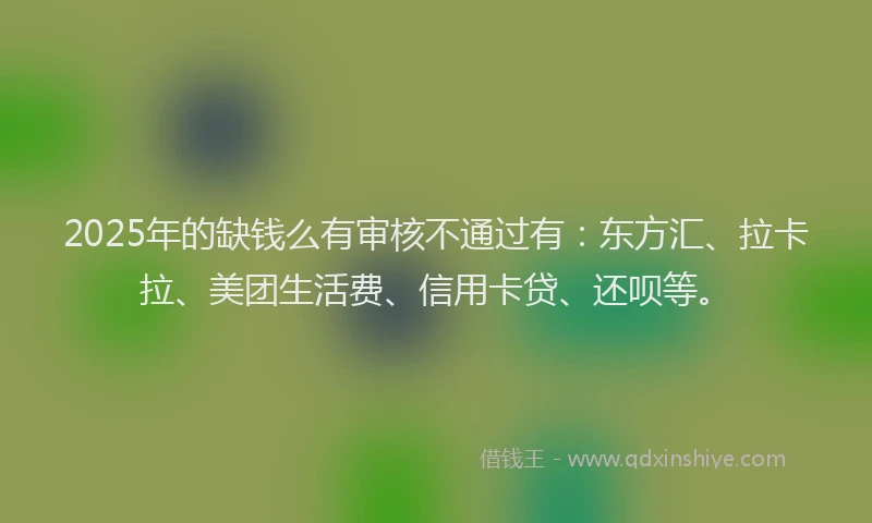 2025年的缺钱么有审核不通过有：东方汇、拉卡拉、美团生活费、信用卡贷、还呗等。