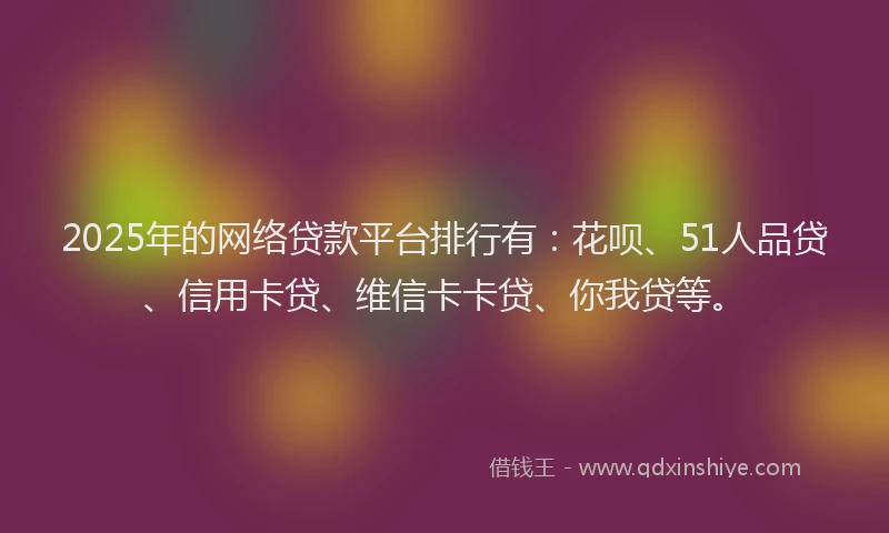 2025年的网络贷款平台排行有：花呗、51人品贷、信用卡贷、维信卡卡贷、你我贷等。