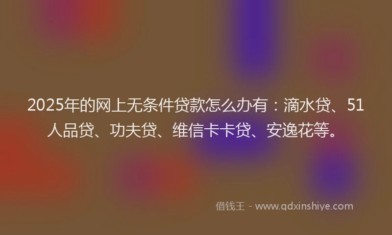 2025年的网上无条件贷款怎么办有：滴水贷、51人品贷、功夫贷、维信卡卡贷、安逸花等。