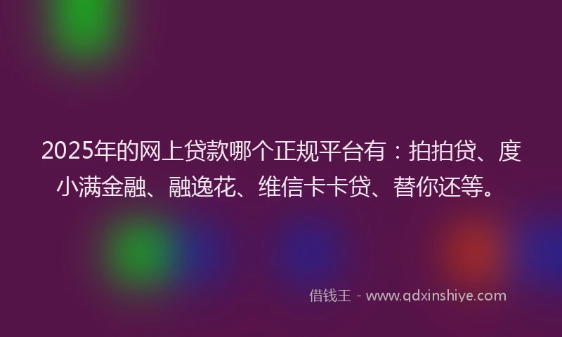 2025年的网上贷款哪个正规平台有：拍拍贷、度小满金融、融逸花、维信卡卡贷、替你还等。