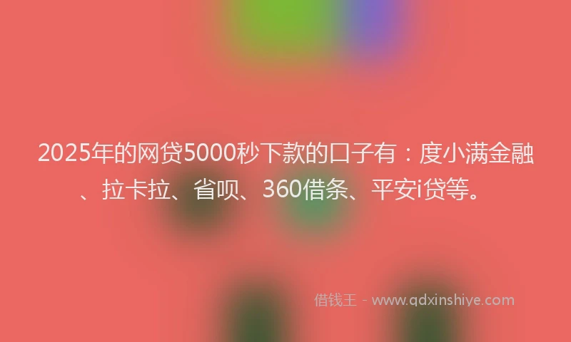 2025年的网贷5000秒下款的口子有：度小满金融、拉卡拉、省呗、360借条、平安i贷等。