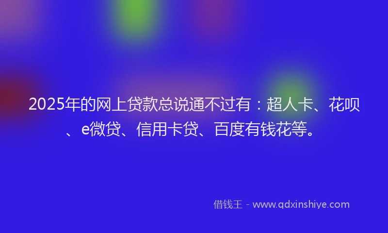 2025年的网上贷款总说通不过有：超人卡、花呗、e微贷、信用卡贷、百度有钱花等。