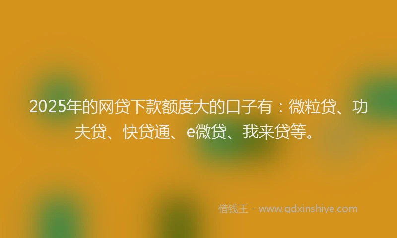2025年的网贷下款额度大的口子有：微粒贷、功夫贷、快贷通、e微贷、我来贷等。