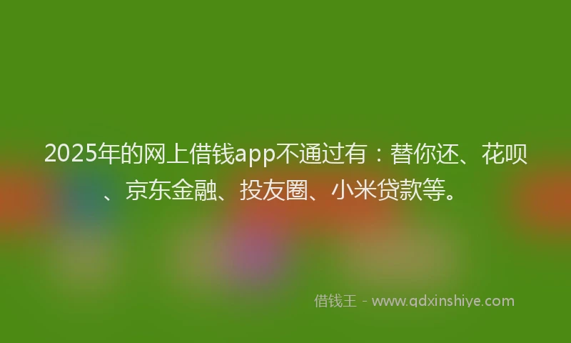 2025年的网上借钱app不通过有：替你还、花呗、京东金融、投友圈、小米贷款等。
