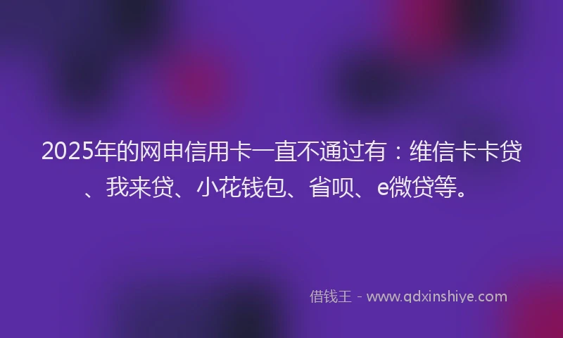 2025年的网申信用卡一直不通过有：维信卡卡贷、我来贷、小花钱包、省呗、e微贷等。