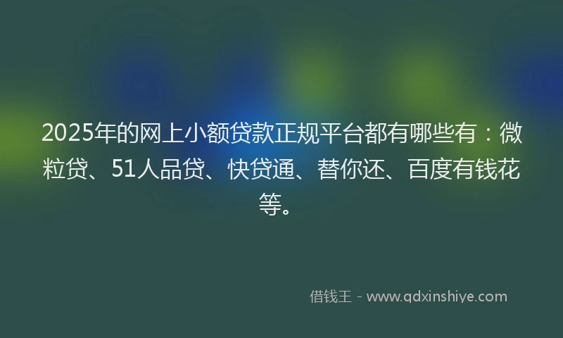 2025年的网上小额贷款正规平台都有哪些有：微粒贷、51人品贷、快贷通、替你还、百度有钱花等。