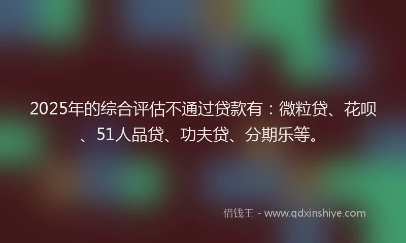 2025年的综合评估不通过贷款有：微粒贷、花呗、51人品贷、功夫贷、分期乐等。