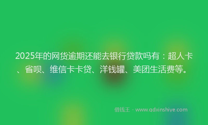 2025年的网货逾期还能去银行贷款吗有：超人卡、省呗、维信卡卡贷、洋钱罐、美团生活费等。