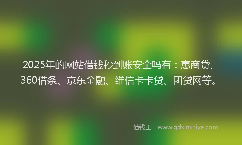 2025年的网站借钱秒到账安全吗有:惠商贷、360借条、京东金融、维信卡卡贷、团贷网等。