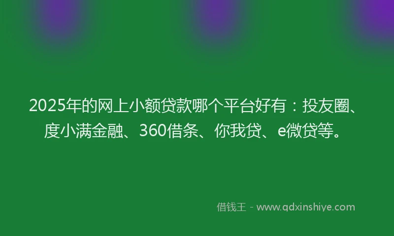 2025年的网上小额贷款哪个平台好有：投友圈、度小满金融、360借条、你我贷、e微贷等。