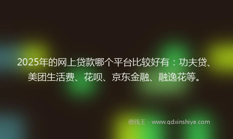 2025年的网上贷款哪个平台比较好有：功夫贷、美团生活费、花呗、京东金融、融逸花等。