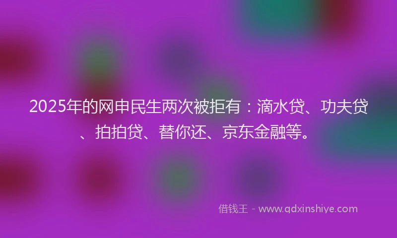 2025年的网申民生两次被拒有：滴水贷、功夫贷、拍拍贷、替你还、京东金融等。