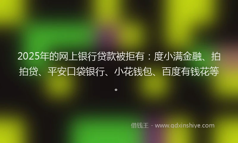 2025年的网上银行贷款被拒有：度小满金融、拍拍贷、平安口袋银行、小花钱包、百度有钱花等。