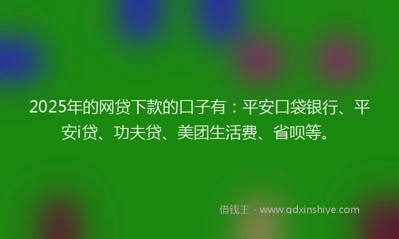 2025年的网贷下款的口子有：平安口袋银行、平安i贷、功夫贷、美团生活费、省呗等。