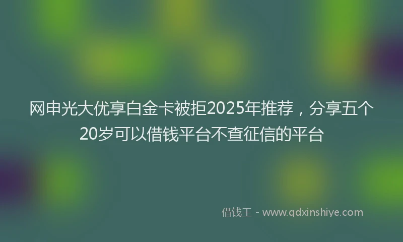 网申光大优享白金卡被拒2025年推荐，分享五个20岁可以借钱平台不查征信的平台